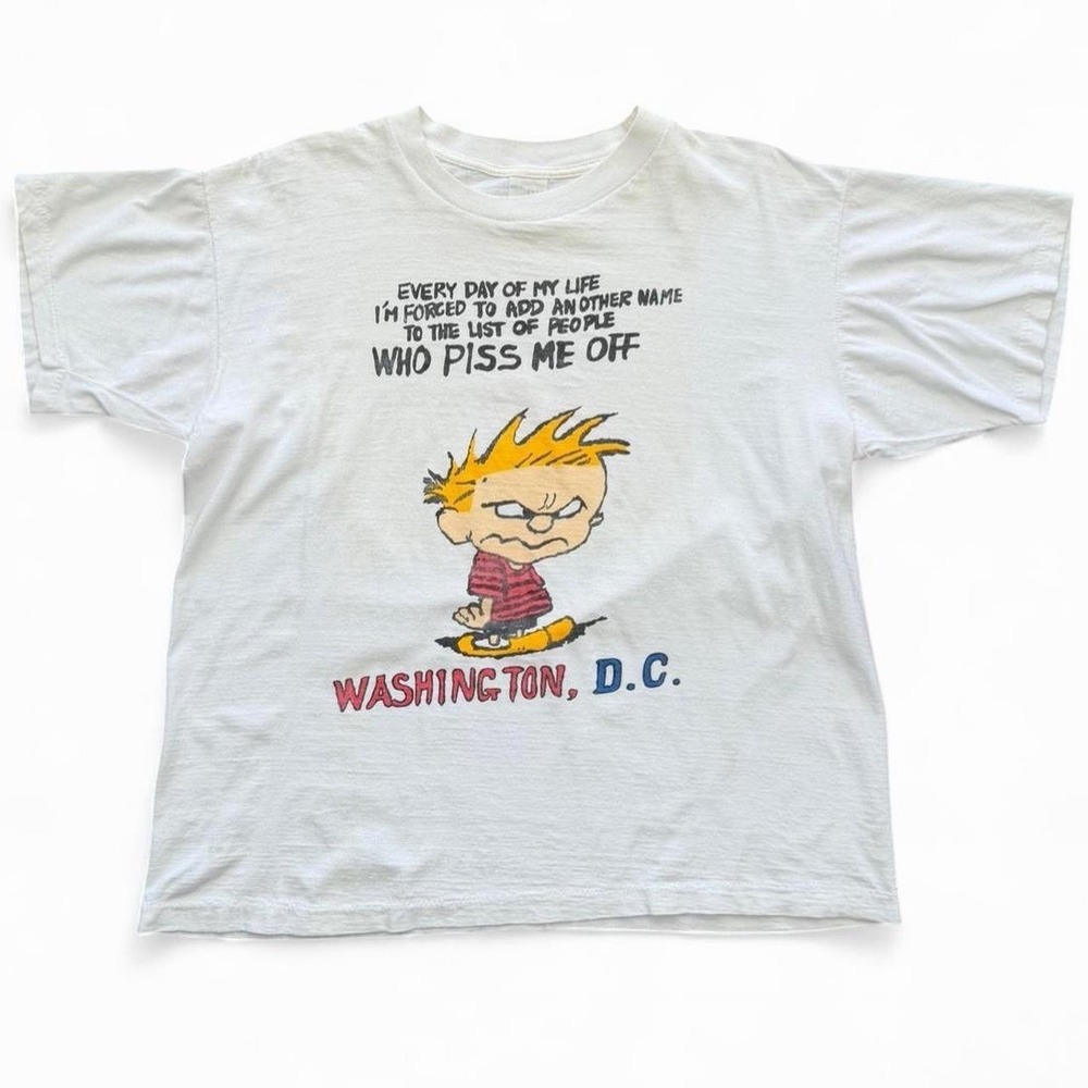 Vintage 90s Calvin and Hobbes Washington DC Souvenir Funny Joke T-shirt L/XL